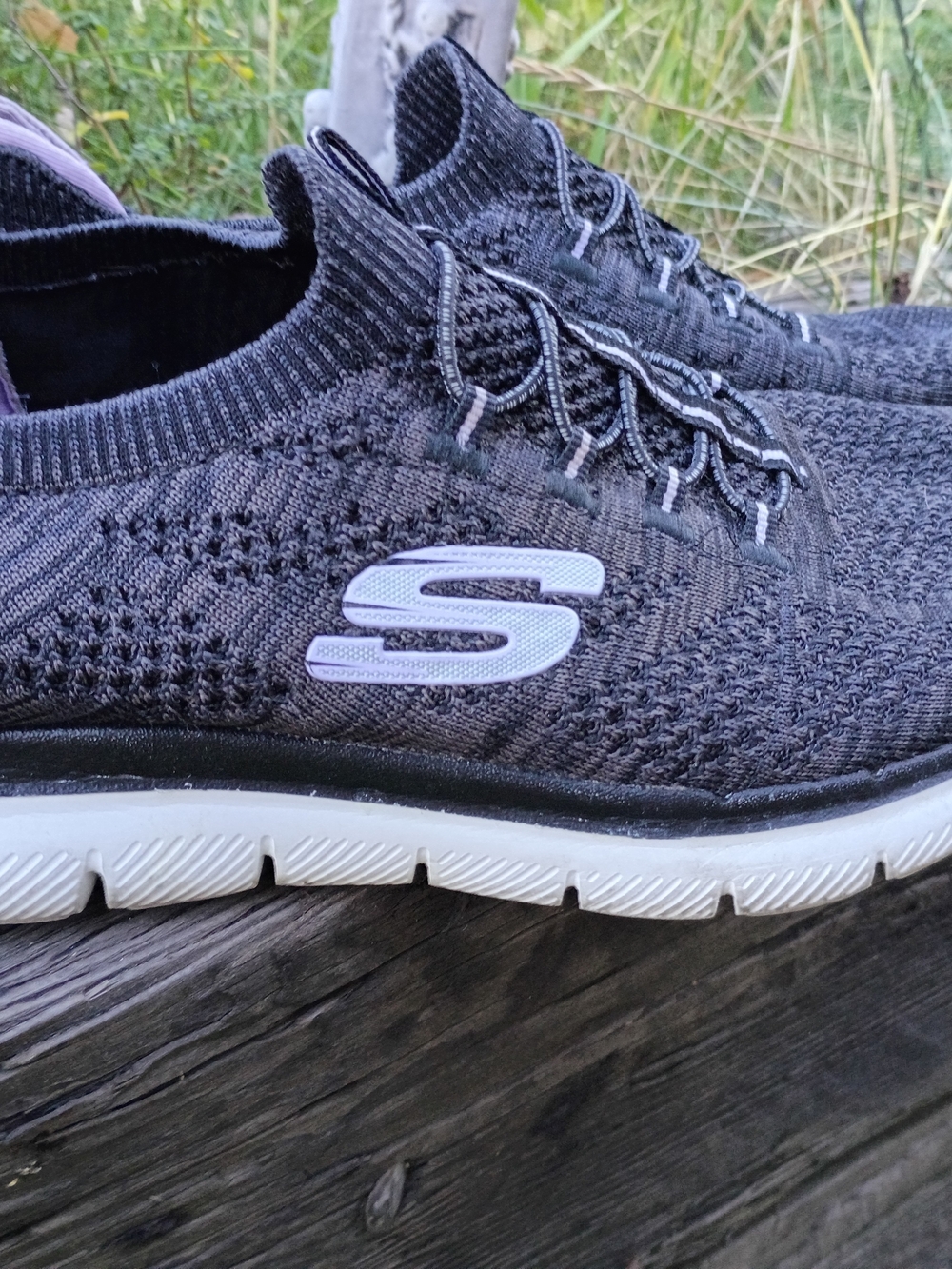 Skechers Men’s Charcoal Knit Slip-On Sneakers with White Logo